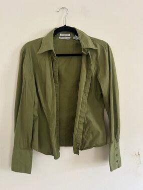 Olive Green Button-Down Shirt with Classic Collar